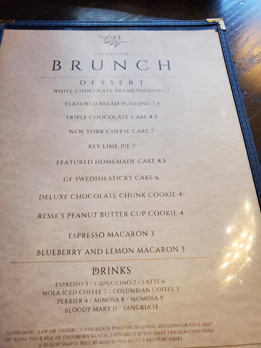 Green Door on Broad menu board