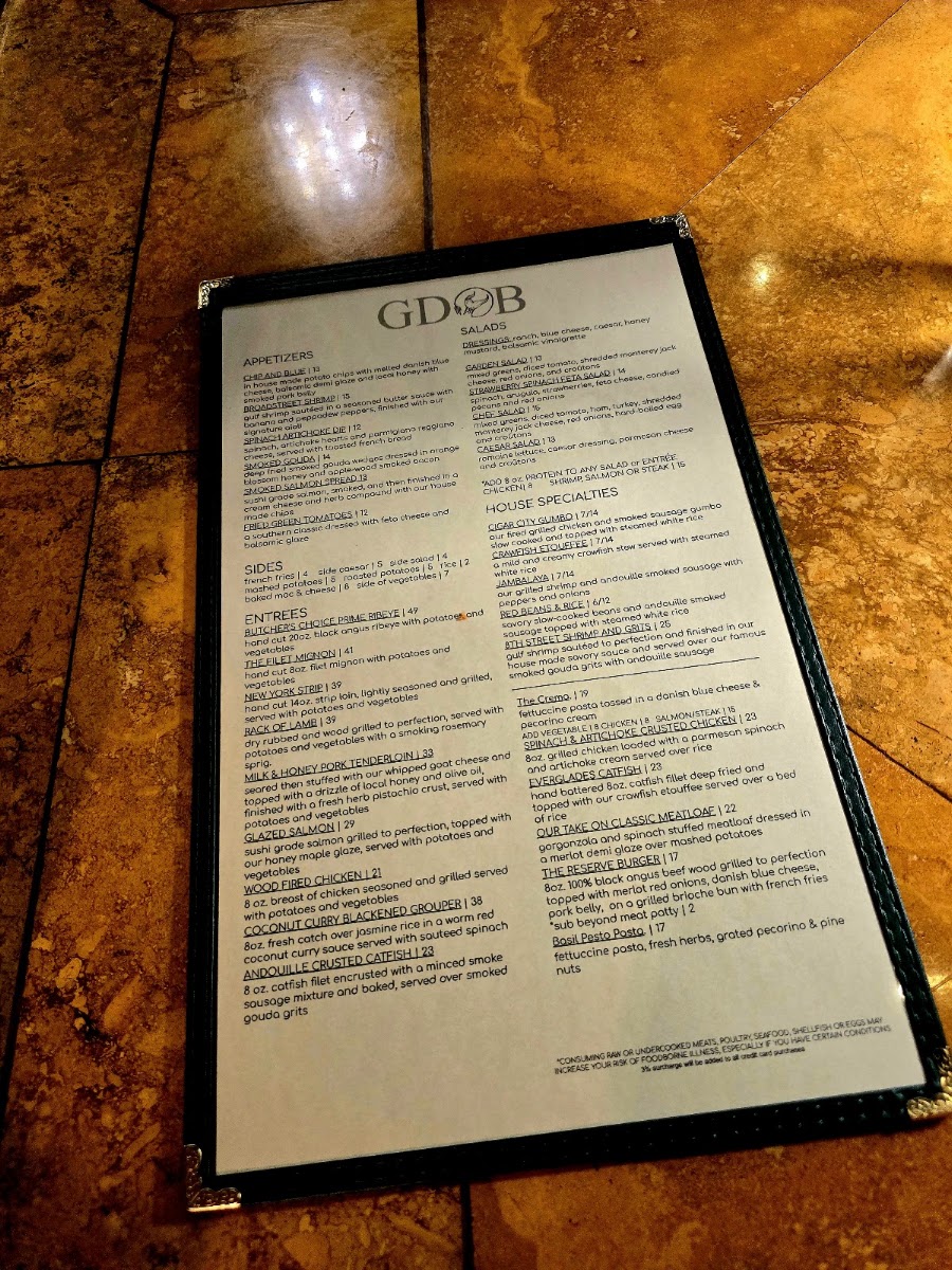 Green Door on Broad menu board