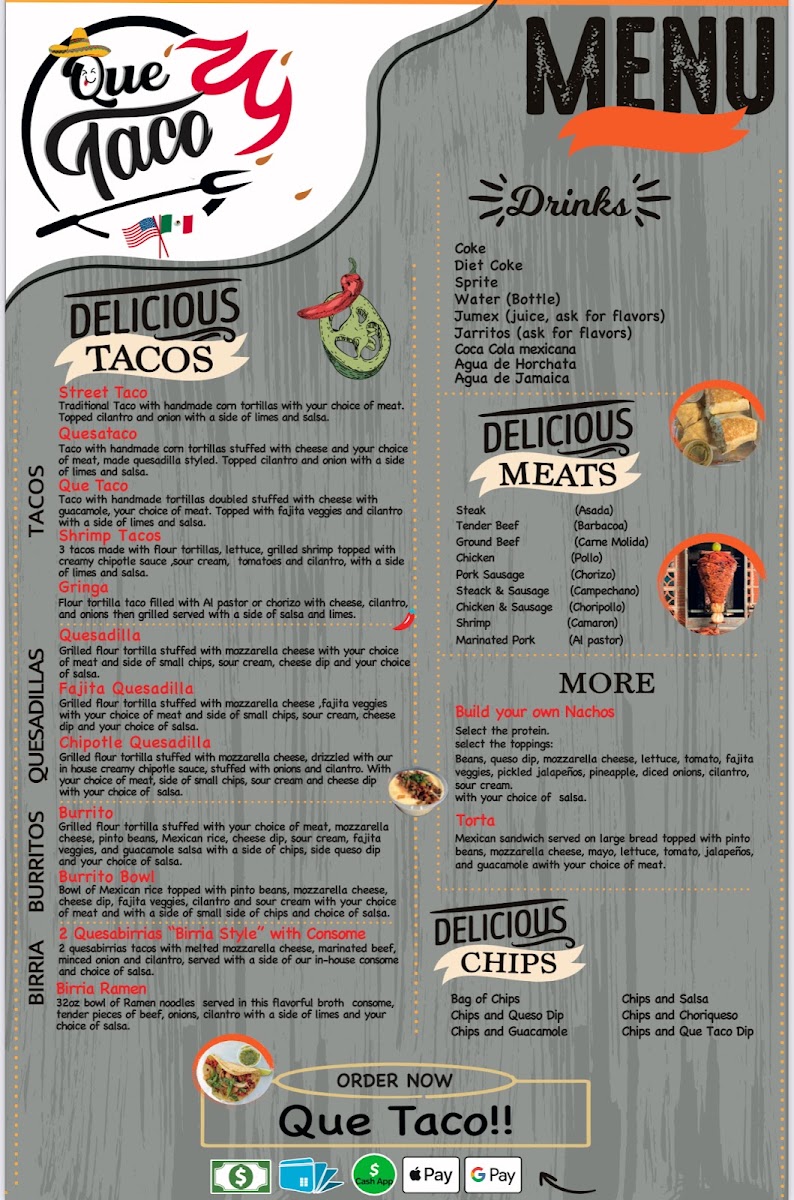 Que taco ( Nicholasville) menu board