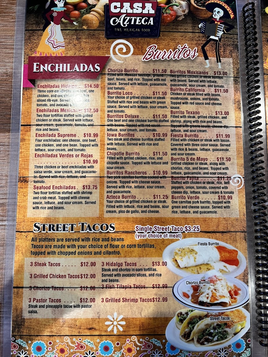 Huxley Casa Azteca Mexican Restaurant menu board