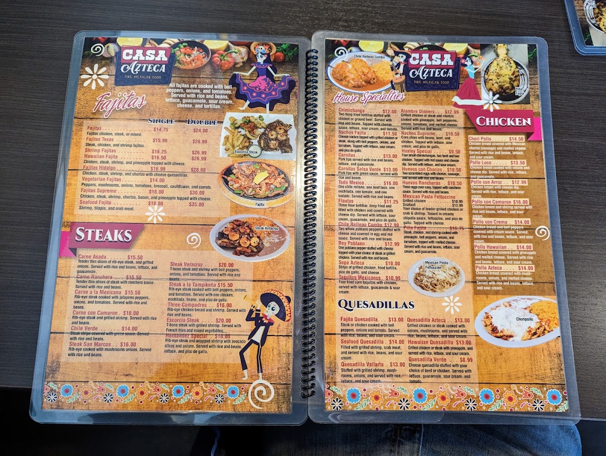 Huxley Casa Azteca Mexican Restaurant menu board