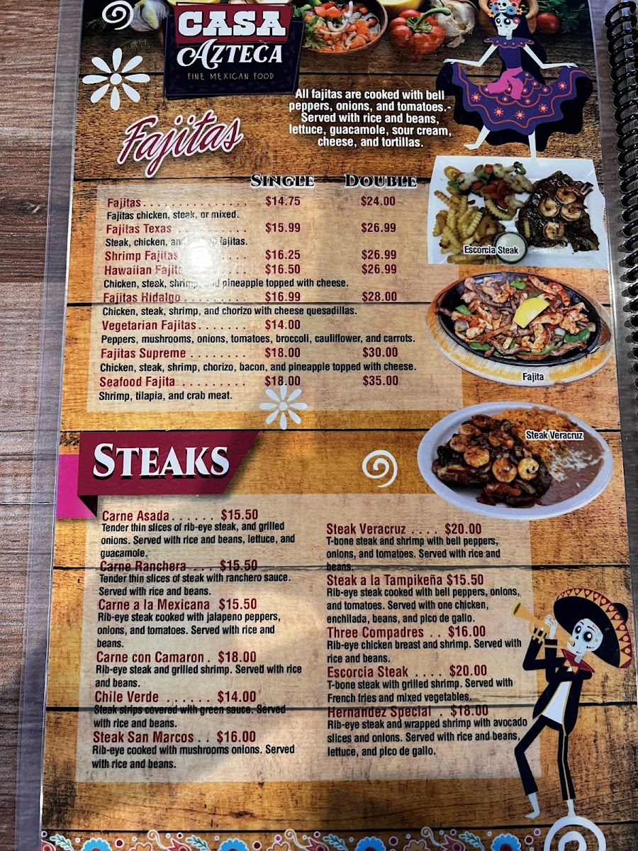 Huxley Casa Azteca Mexican Restaurant menu board