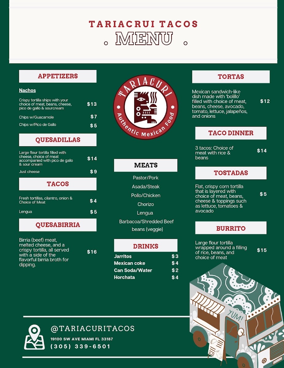 Tariacuri Tacos menu board