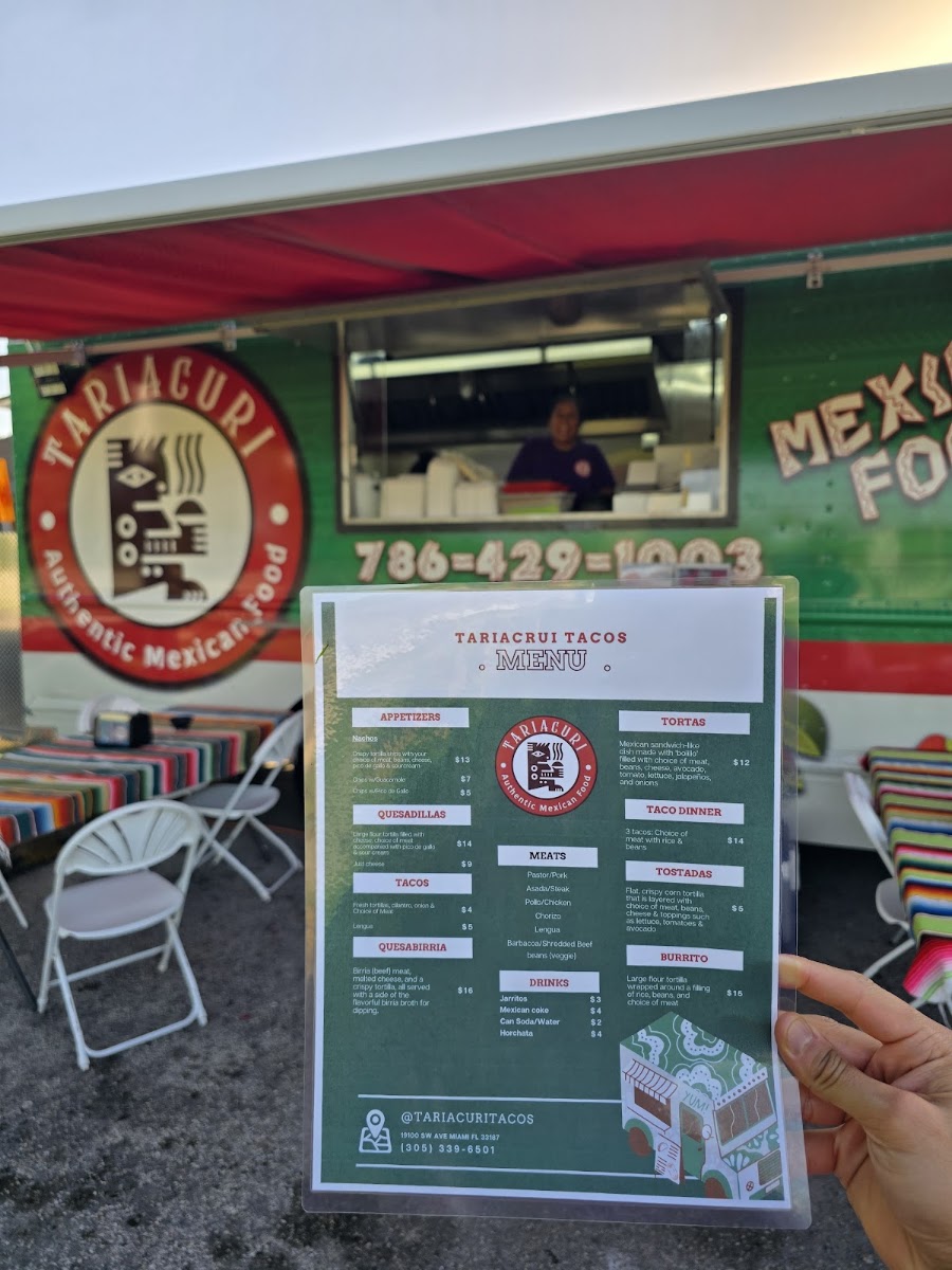Tariacuri Tacos menu board