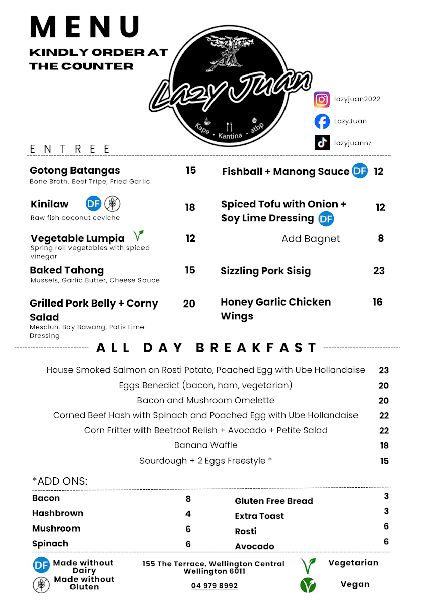 Lazy Juan menu board