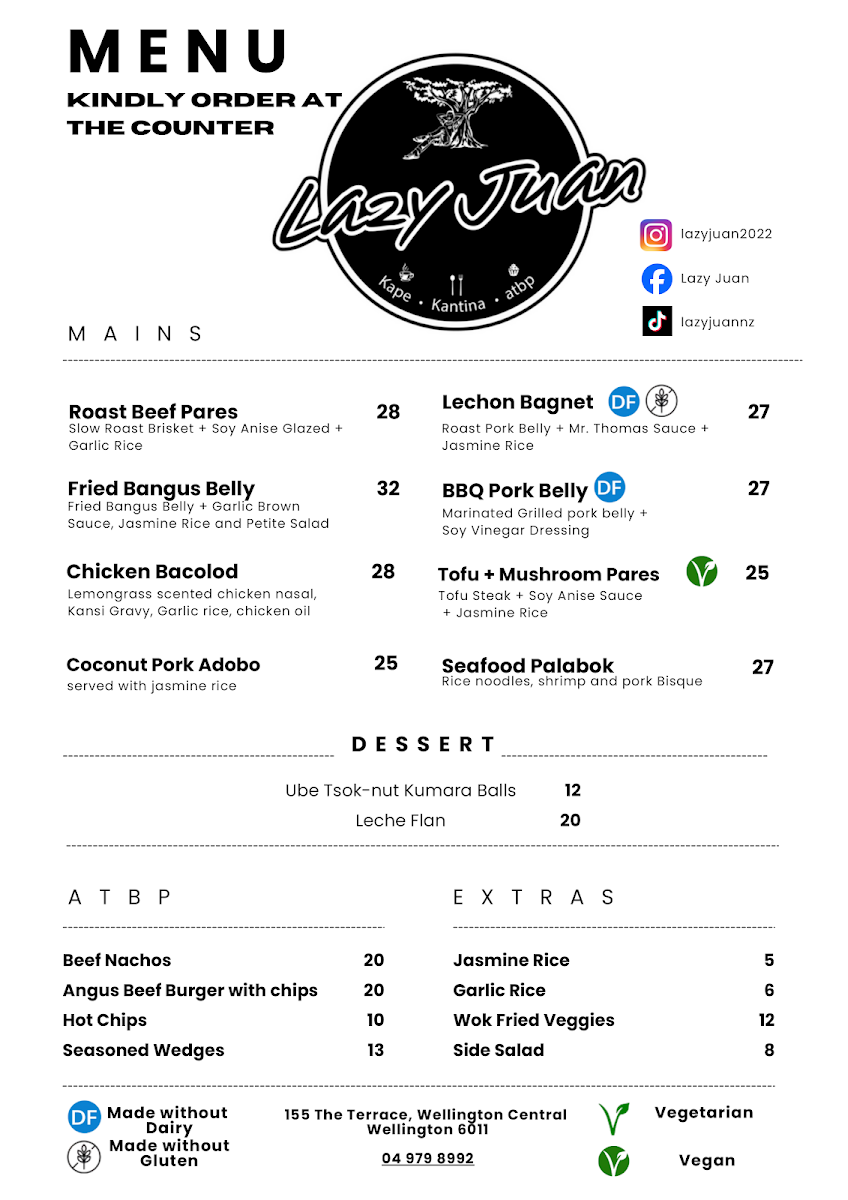 Lazy Juan menu board