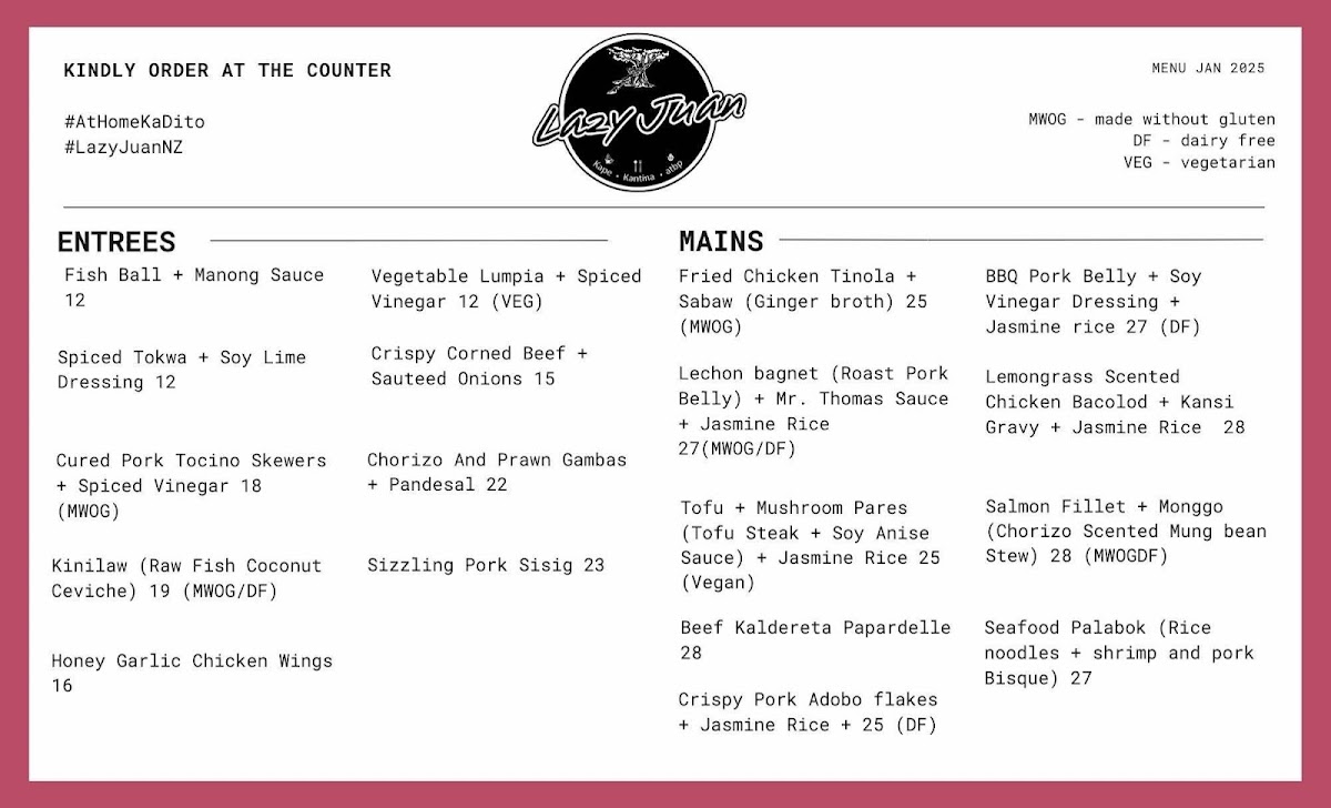 Lazy Juan menu board