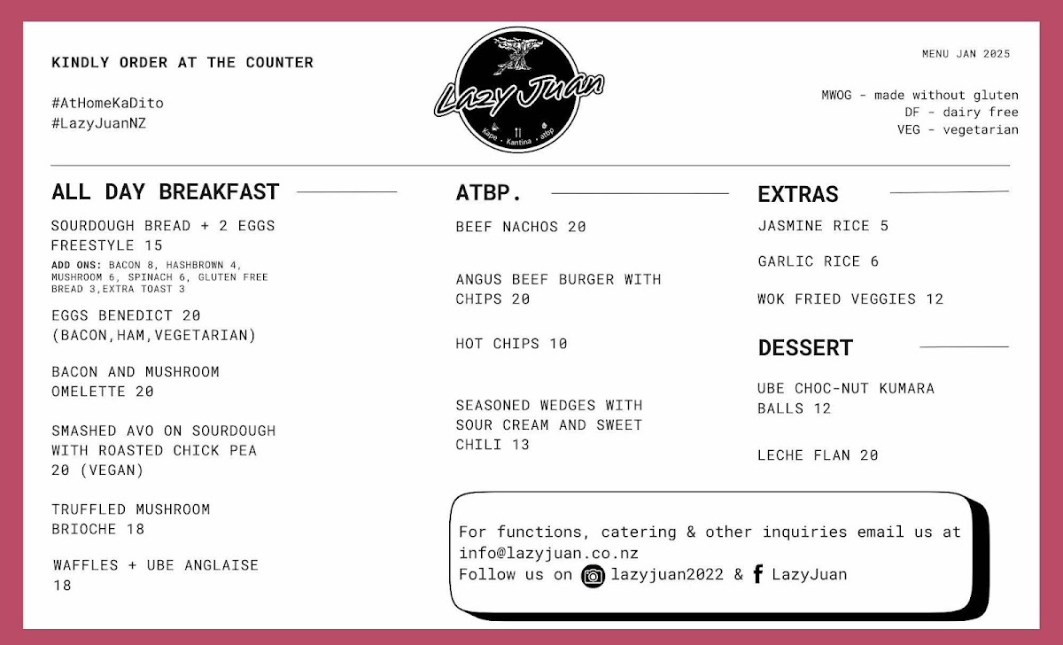 Lazy Juan menu board