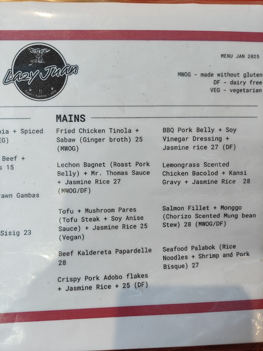 Lazy Juan menu board