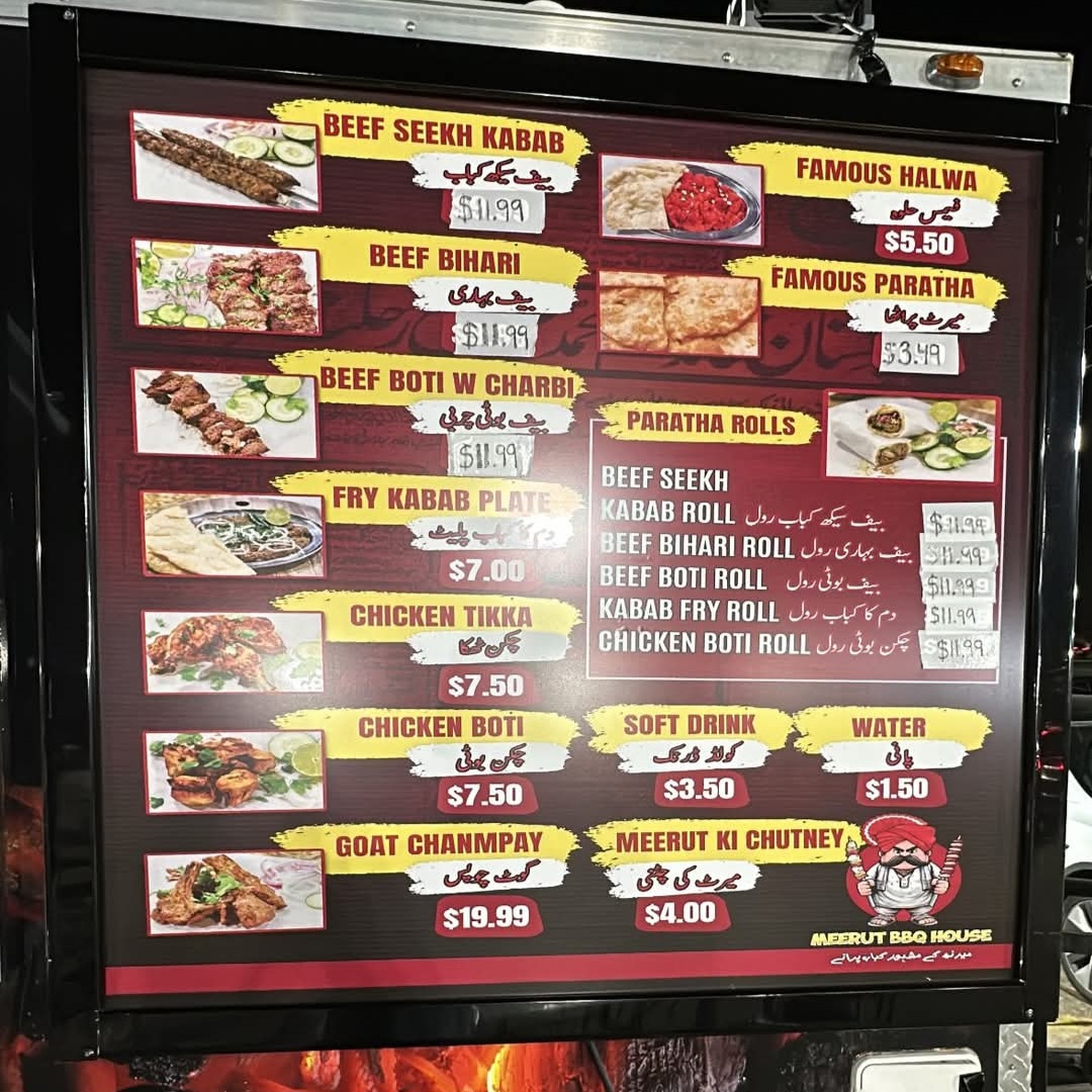 Meerut BBQ House (Food Truck) menu board