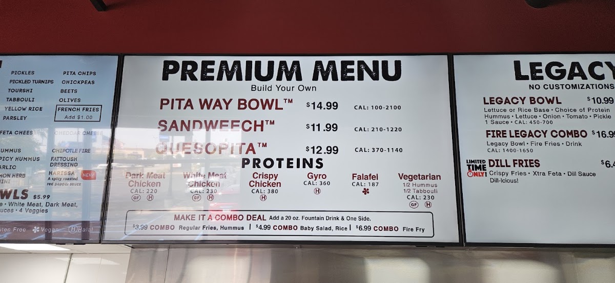 Pita Way - Birch Run menu board