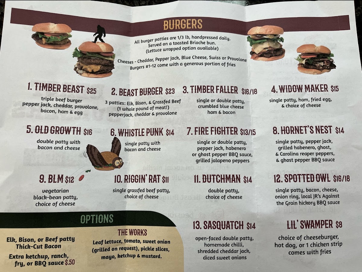 Beast Burgers menu board