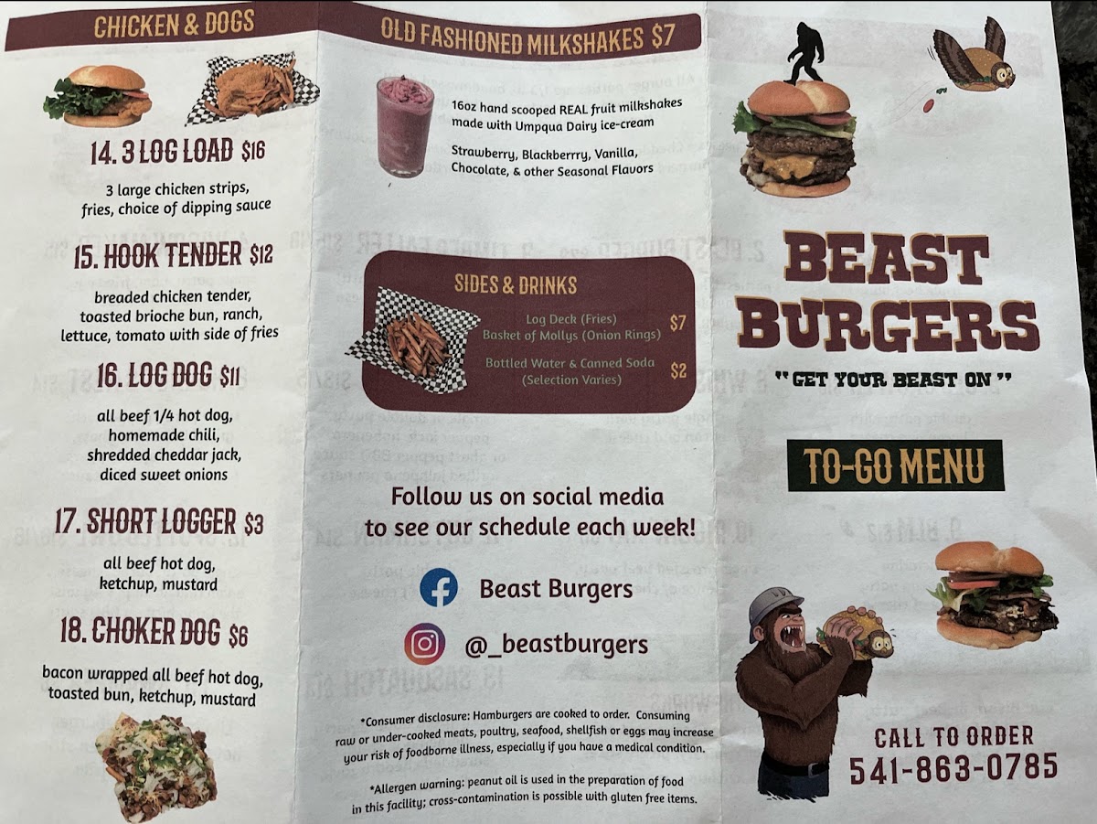 Beast Burgers menu board