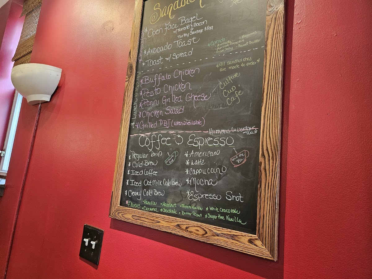 Culture Cup Cafe menu board