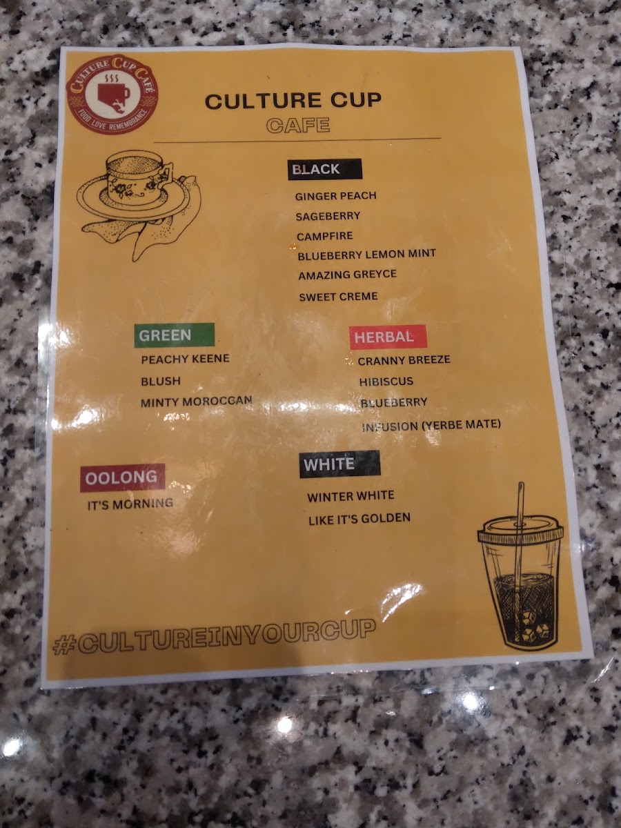 Culture Cup Cafe menu board