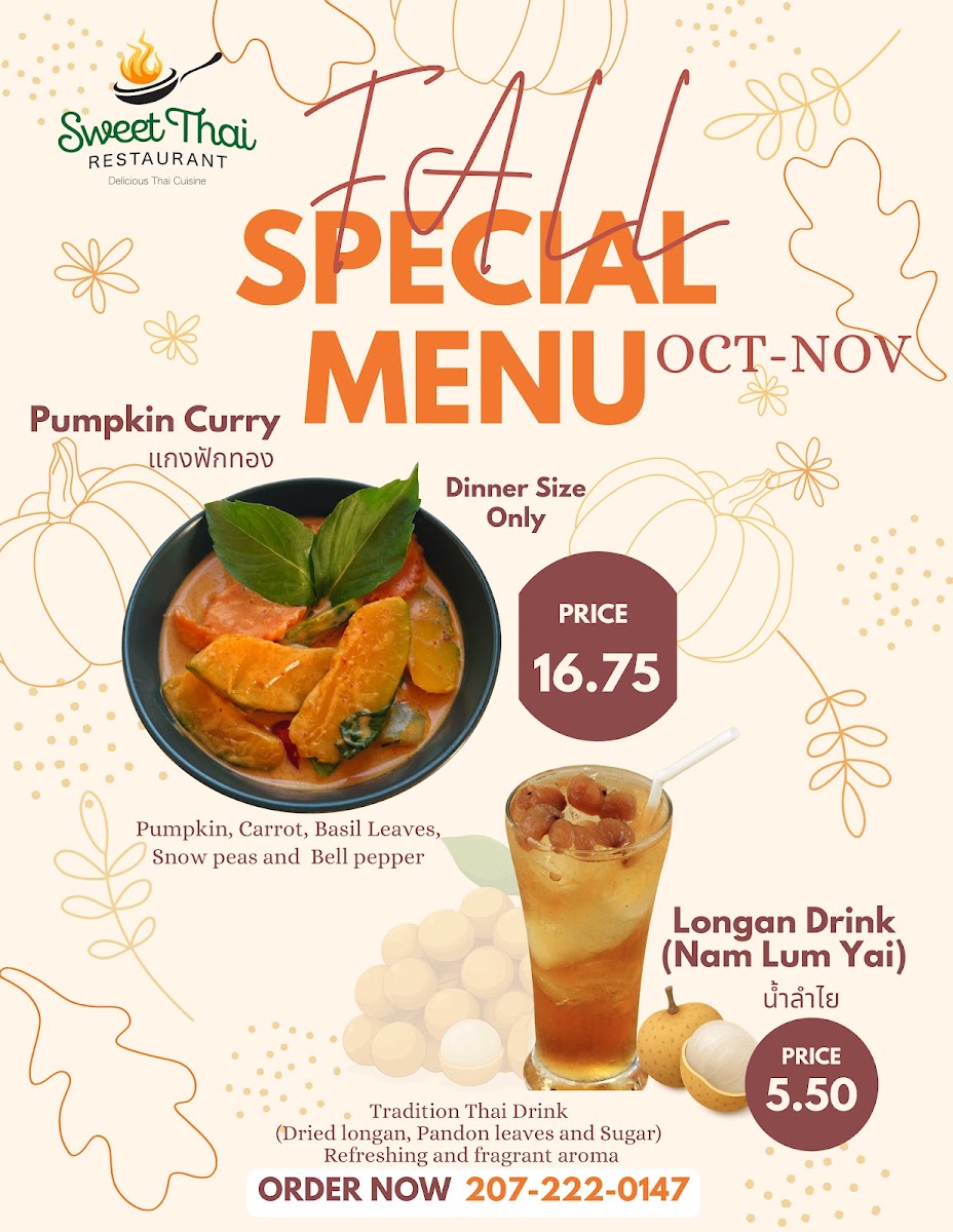 Sweet Thai Restaurant menu board