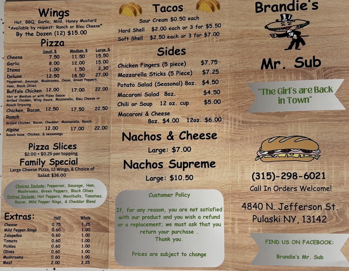 Brandie’s Mr. Sub menu board