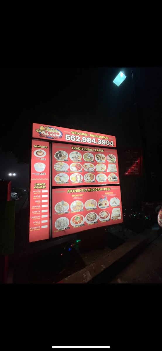 Tacos Guadalajara menu board