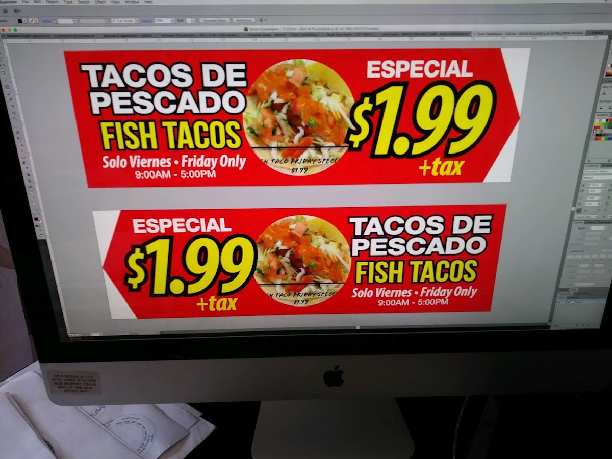 Tacos Guadalajara menu board