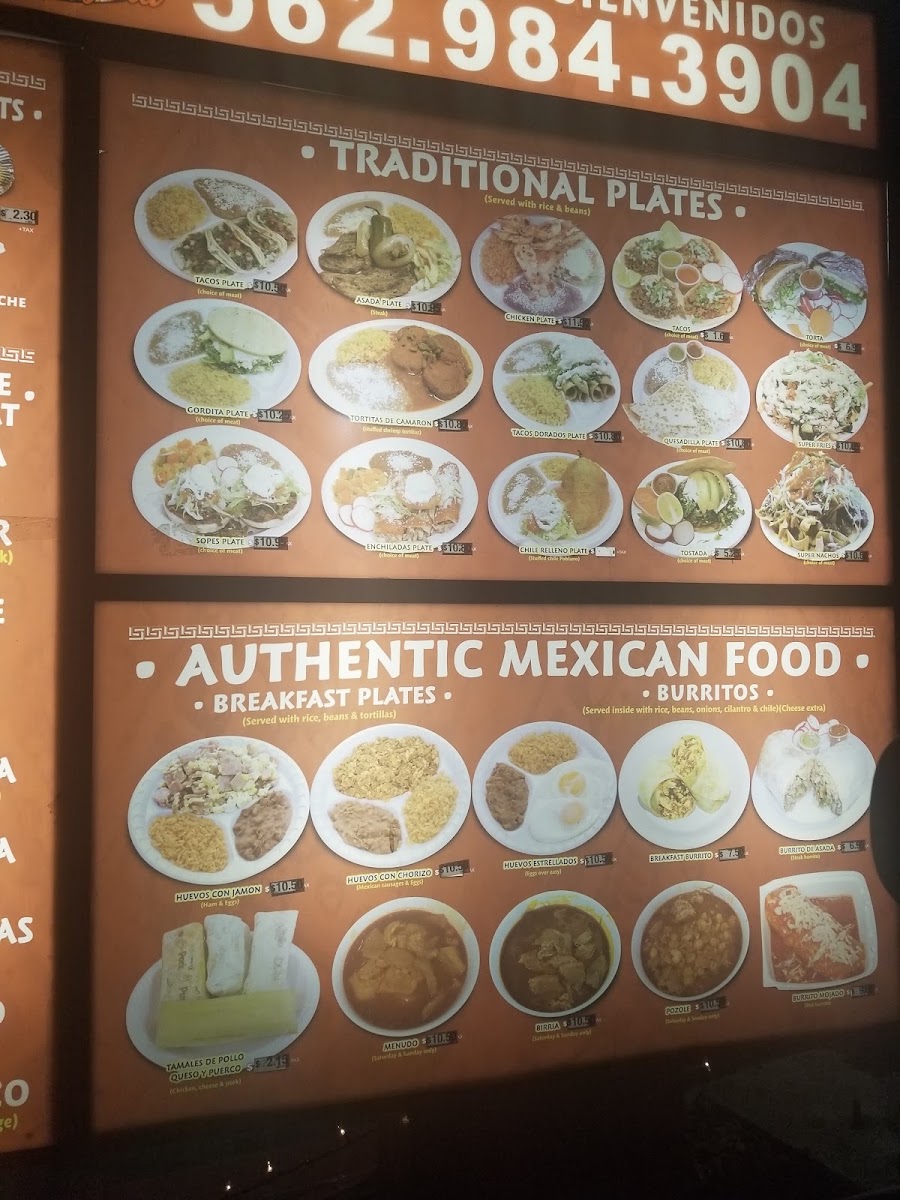 Tacos Guadalajara menu board