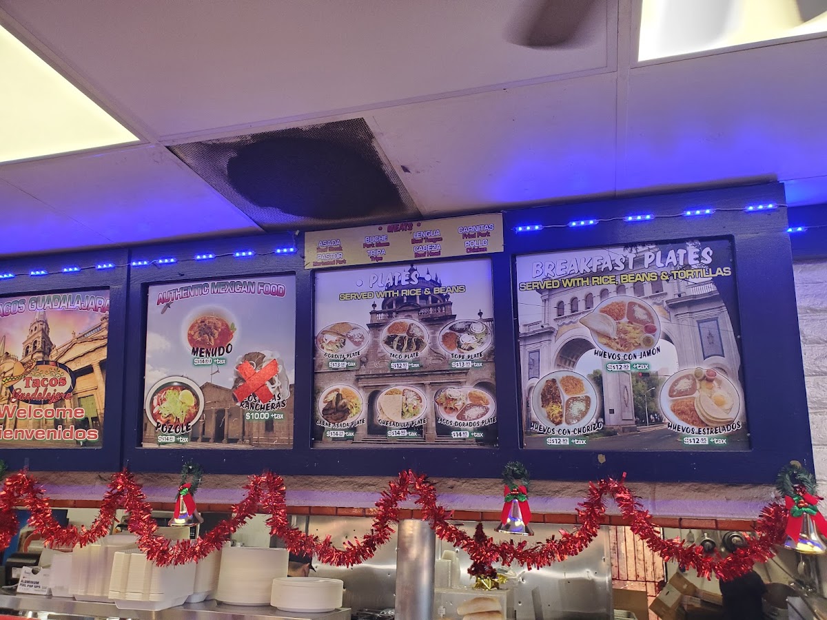 Tacos Guadalajara menu board