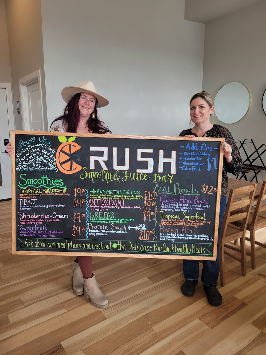 Crush, LLC Smoothie & Juice Bar menu board
