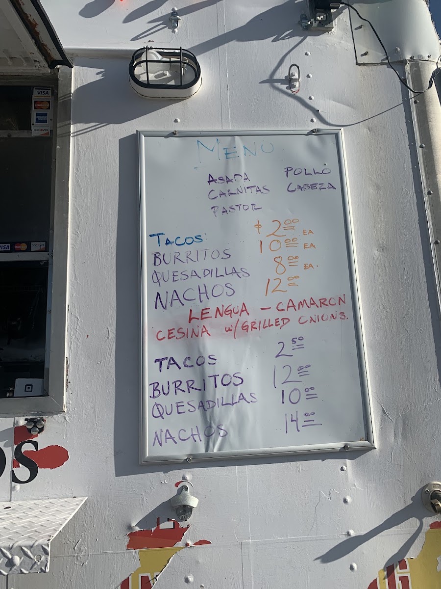 The Old School Taco Truck menu board