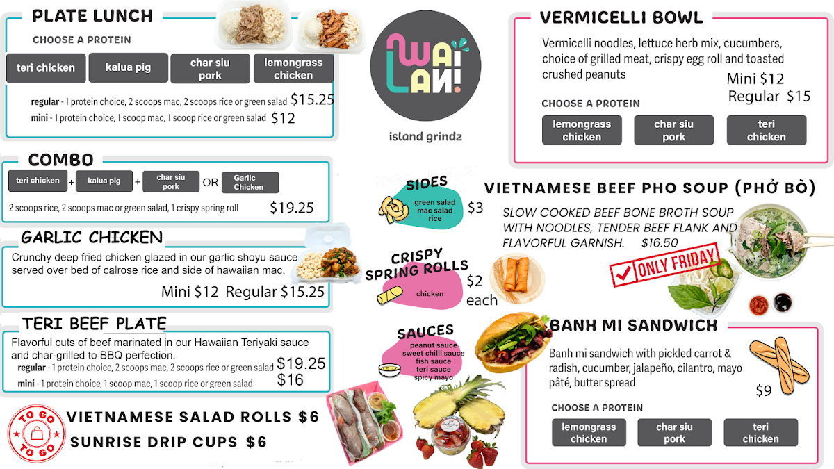 Wailani shave ice and island grindz menu board