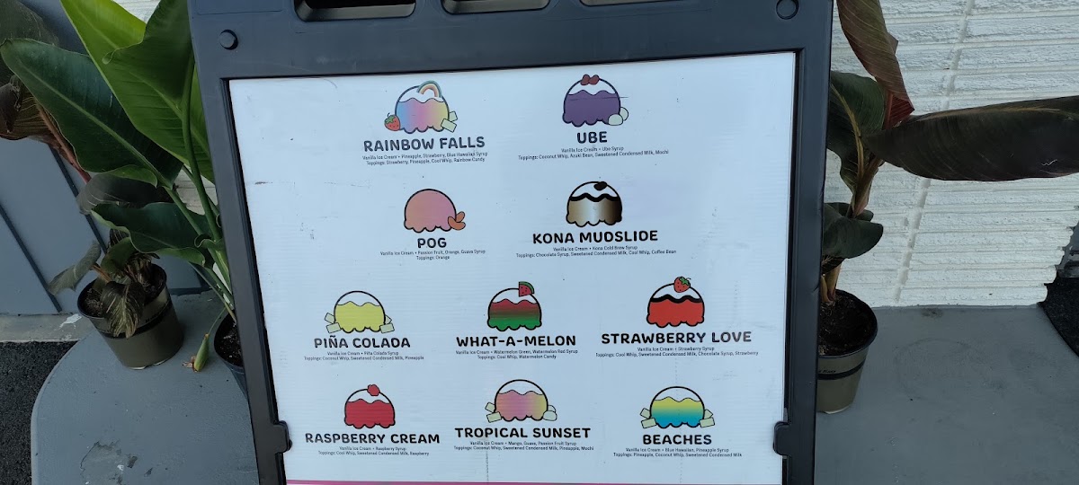 Wailani shave ice and island grindz menu board