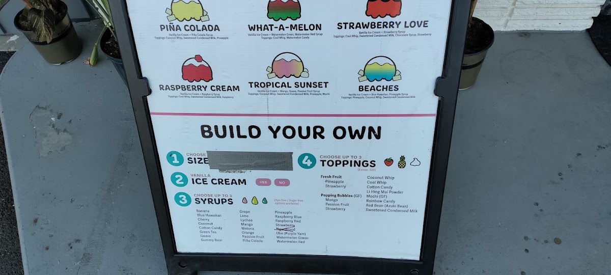 Wailani shave ice and island grindz menu board