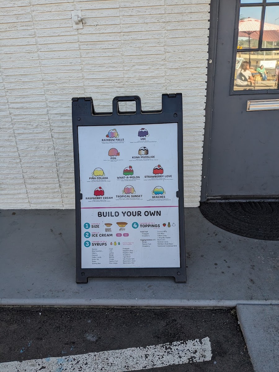 Wailani shave ice and island grindz menu board