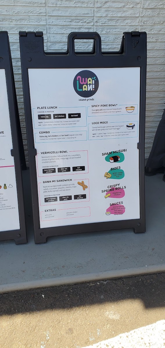 Wailani shave ice and island grindz menu board