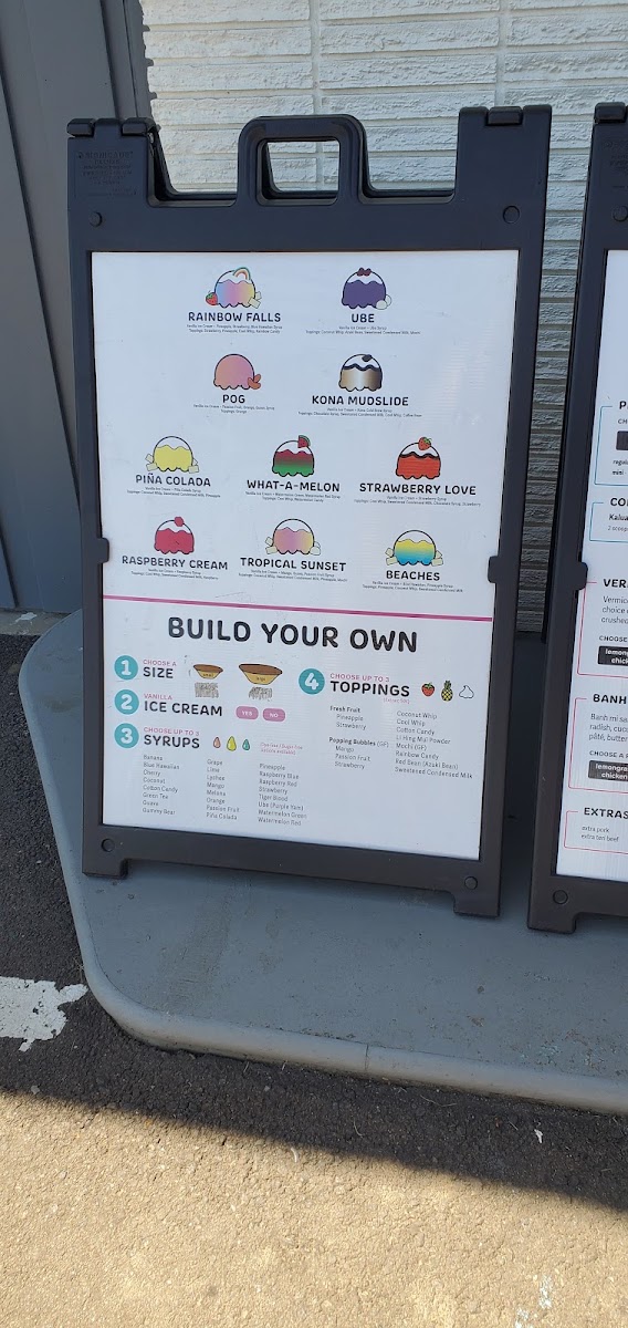 Wailani shave ice and island grindz menu board