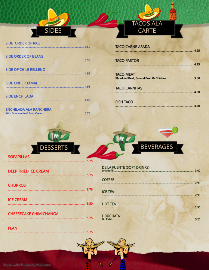 Cancun Mexican Restaurant and seafood menu board