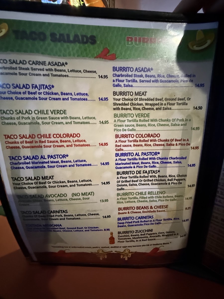 Cancun Mexican Restaurant and seafood menu board
