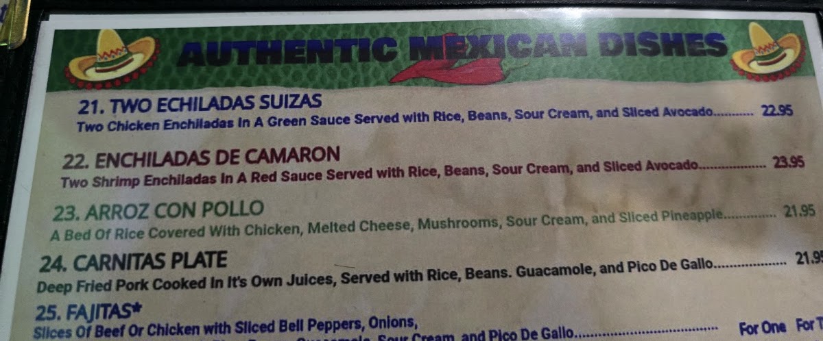 Cancun Mexican Restaurant and seafood menu board