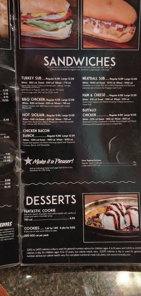 Monical's Pizza of Linton menu board