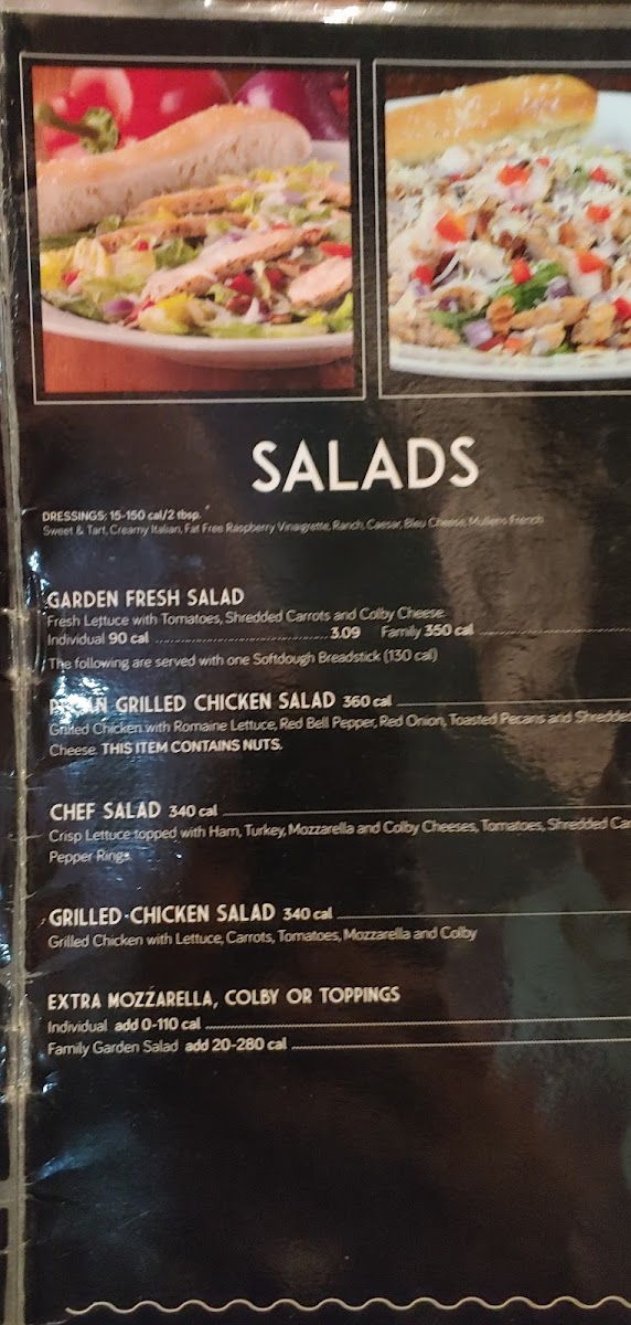 Monical's Pizza of Linton menu board