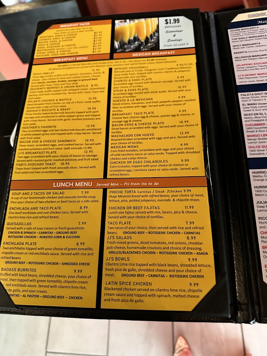 JJ's Taco Shop: Kitchen & Bar North Richland Hills menu board