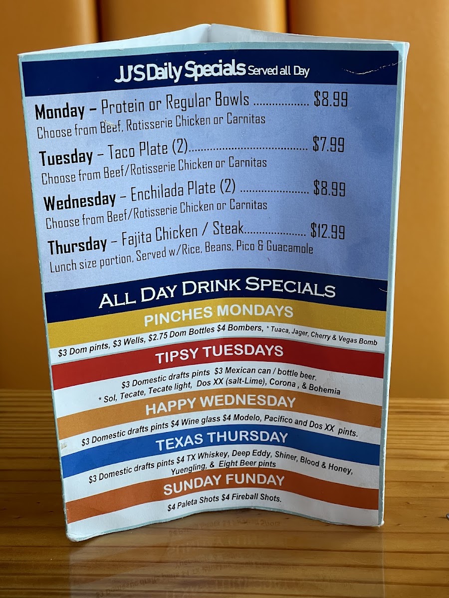 JJ's Taco Shop: Kitchen & Bar North Richland Hills menu board