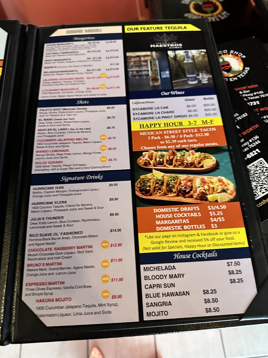 JJ's Taco Shop: Kitchen & Bar North Richland Hills menu board