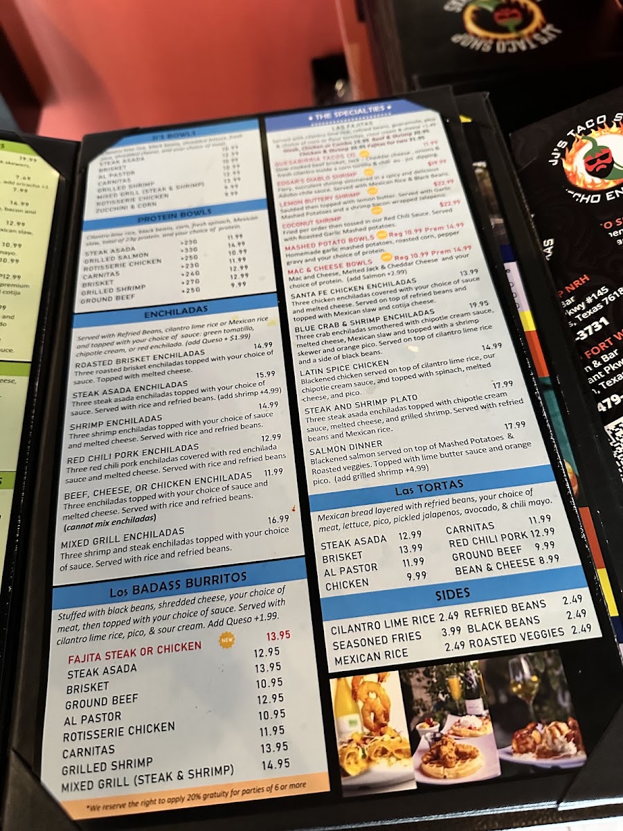 JJ's Taco Shop: Kitchen & Bar North Richland Hills menu board
