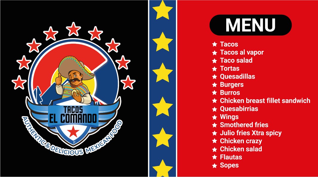 Tacos el Comando menu board