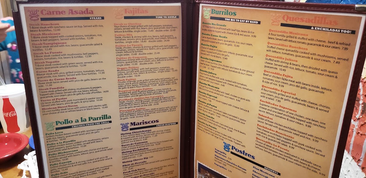 La Fuente Mexican Restaurant menu board