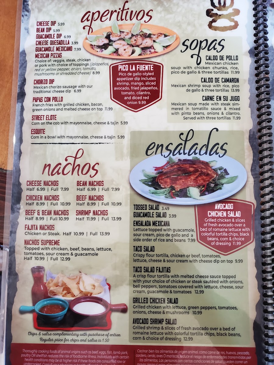 La Fuente Mexican Restaurant menu board