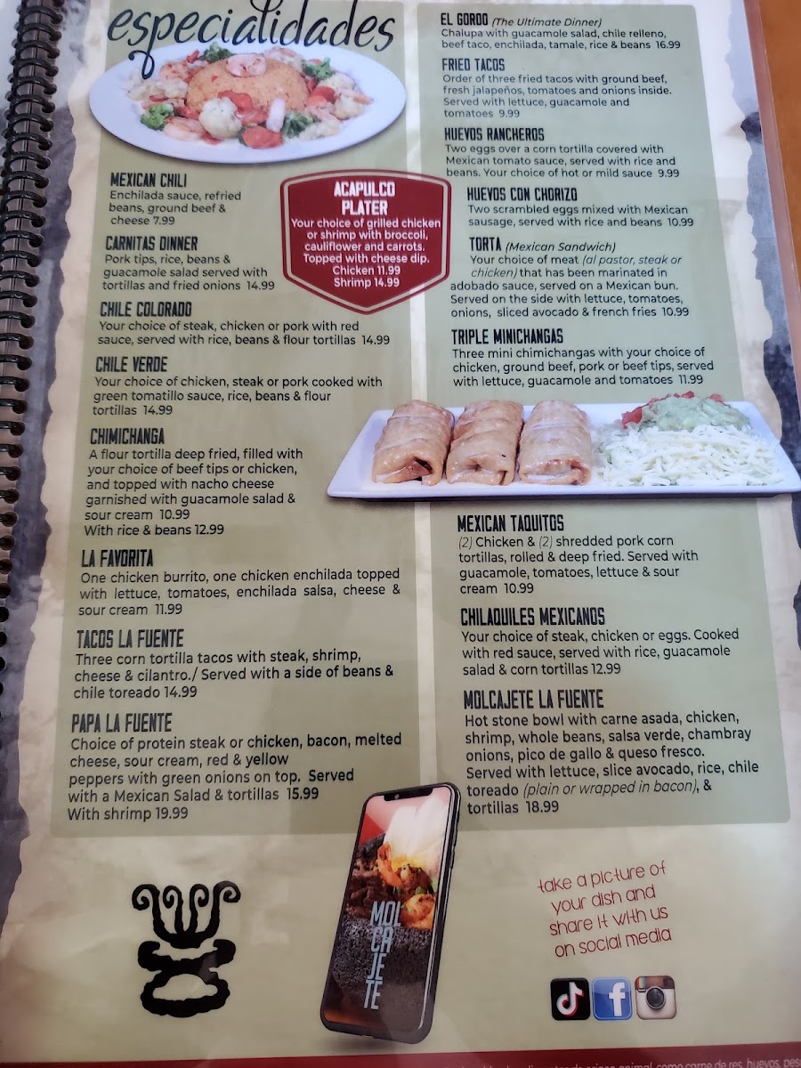 La Fuente Mexican Restaurant menu board