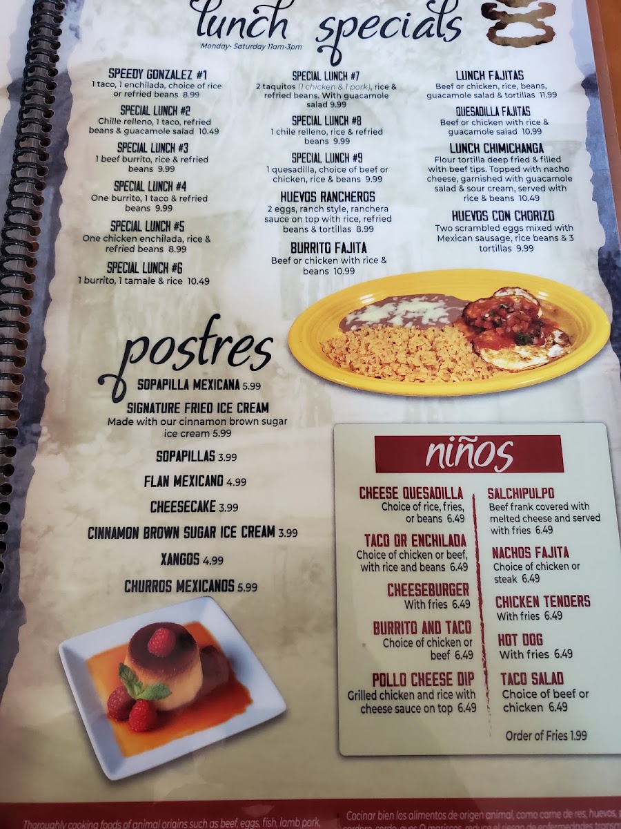 La Fuente Mexican Restaurant menu board