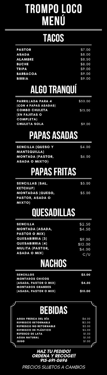 Trompo-Loco menu board