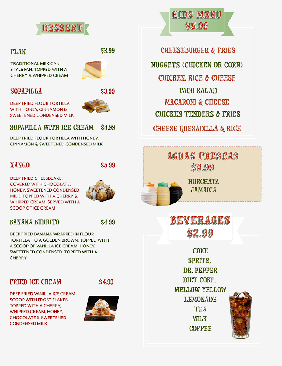 El Corral Mexican Restaurant menu board
