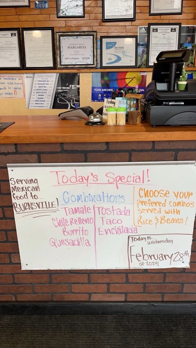 El Corral Mexican Restaurant menu board